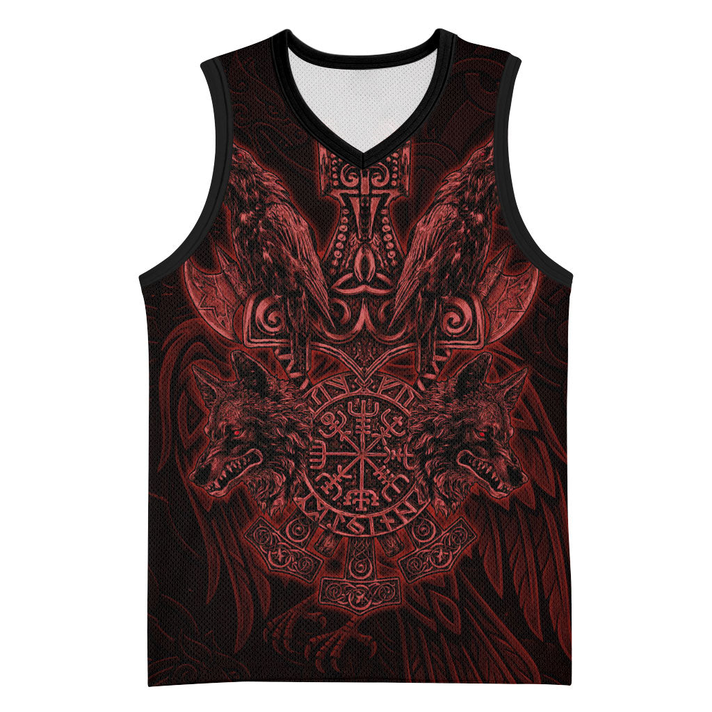 Huginn and Muninn with Fenrir and Vegvisir Basketball Jersey Viking Runic Celtic Knot Dark Gothic Art