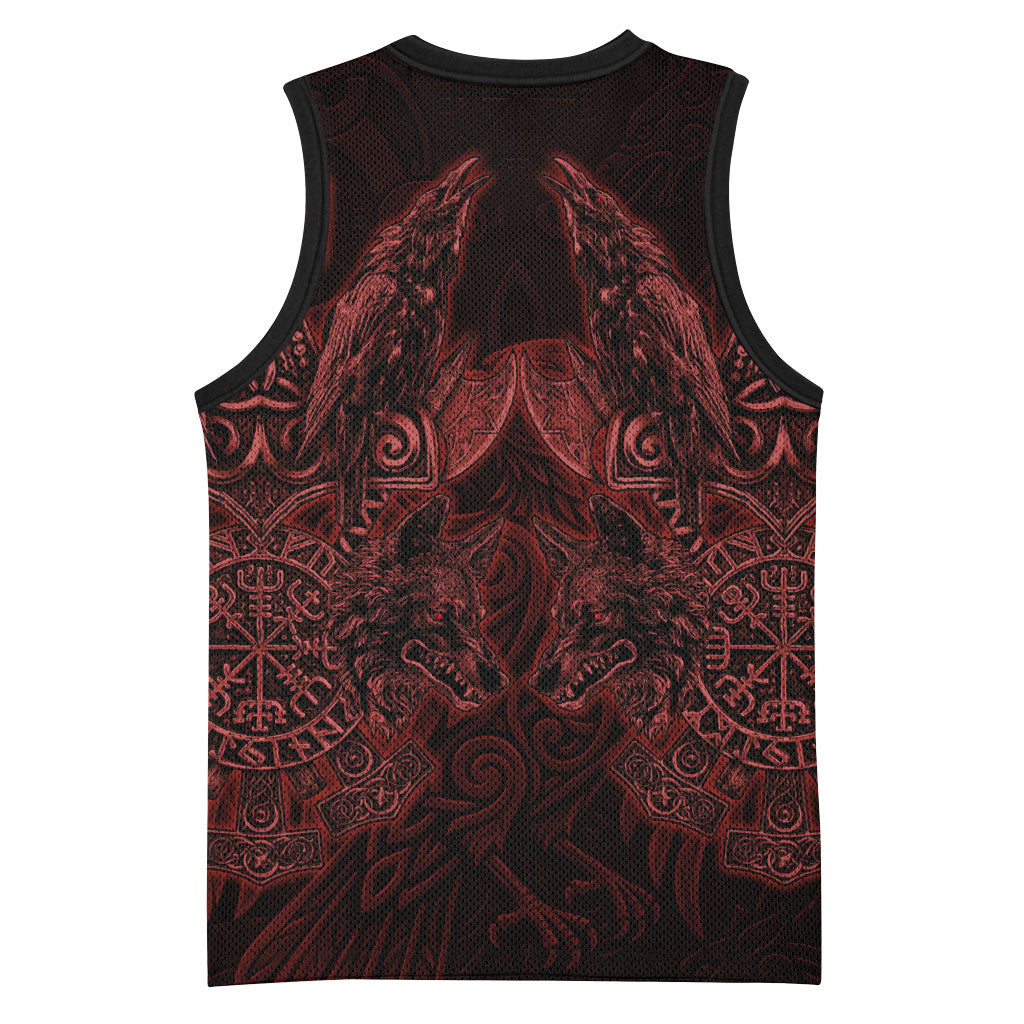 Huginn and Muninn with Fenrir and Vegvisir Basketball Jersey Viking Runic Celtic Knot Dark Gothic Art