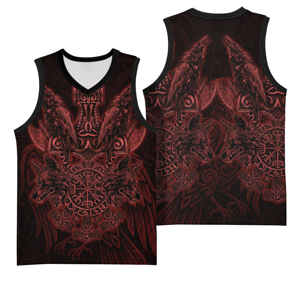 Huginn and Muninn with Fenrir and Vegvisir Basketball Jersey Viking Runic Celtic Knot Dark Gothic Art