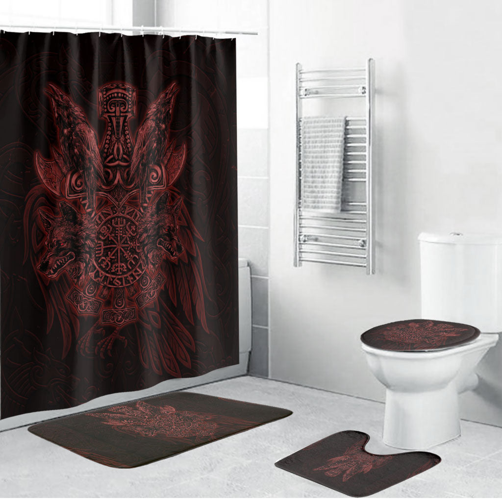 Huginn and Muninn with Fenrir and Vegvisir Bathroom Set Viking Runic Celtic Knot Dark Gothic Art