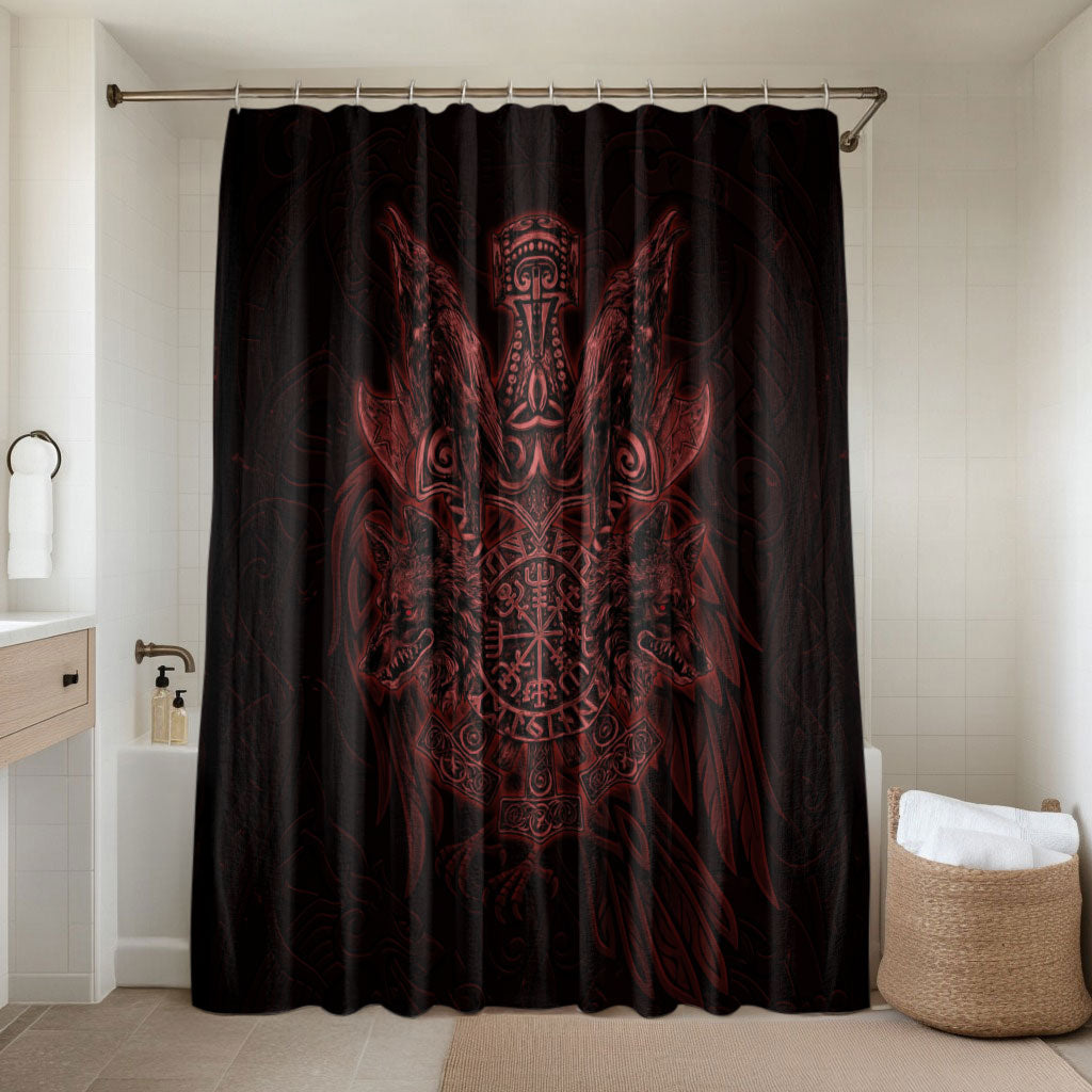 Huginn and Muninn with Fenrir and Vegvisir Bathroom Set Viking Runic Celtic Knot Dark Gothic Art