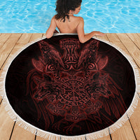 Huginn and Muninn with Fenrir and Vegvisir Beach Blanket Viking Runic Celtic Knot Dark Gothic Art