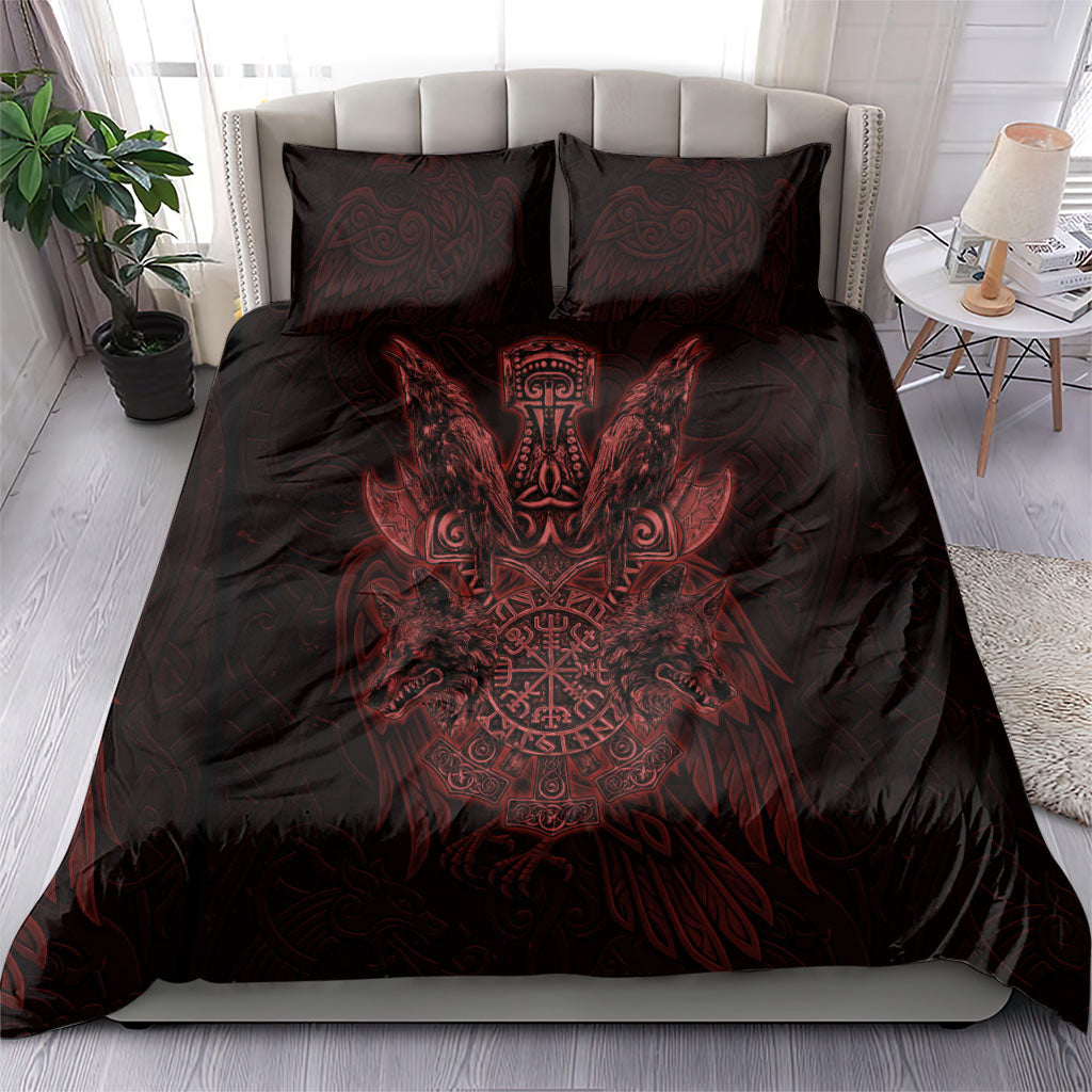 Huginn and Muninn with Fenrir and Vegvisir Bedding Set Viking Runic Celtic Knot Dark Gothic Art
