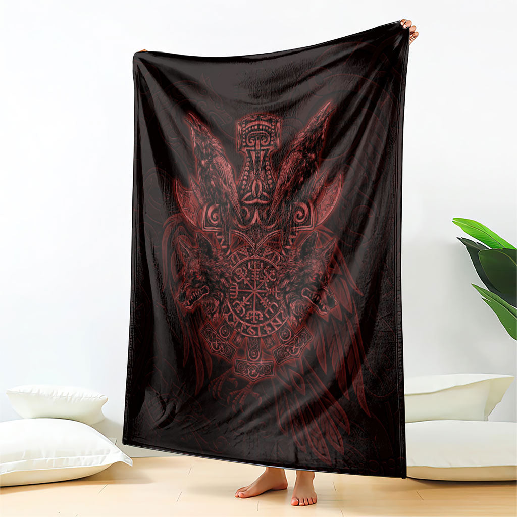 Huginn and Muninn with Fenrir and Vegvisir Blanket Viking Runic Celtic Knot Dark Gothic Art