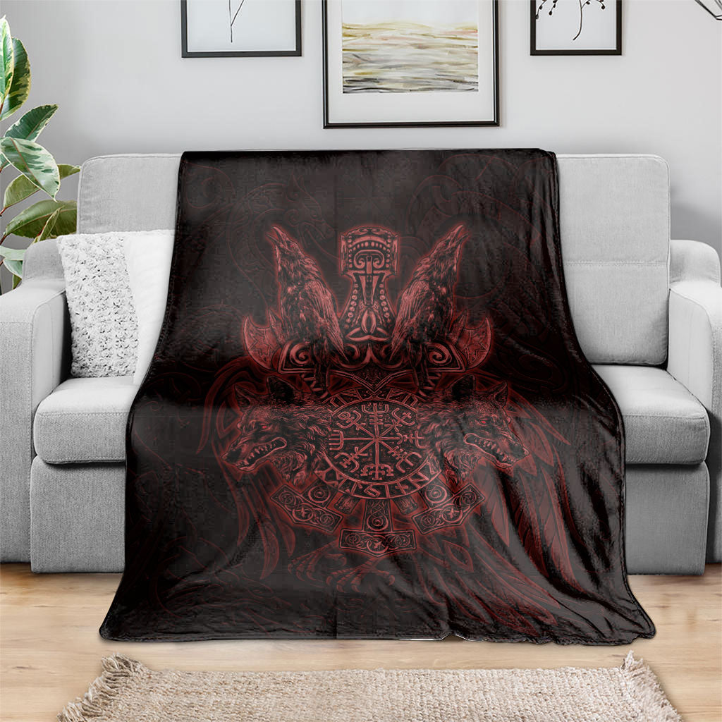 Huginn and Muninn with Fenrir and Vegvisir Blanket Viking Runic Celtic Knot Dark Gothic Art