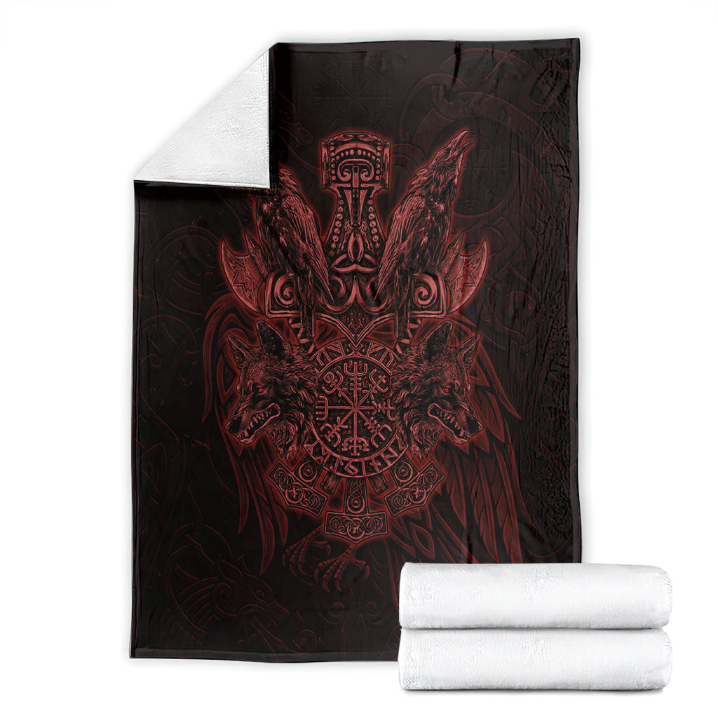 Huginn and Muninn with Fenrir and Vegvisir Blanket Viking Runic Celtic Knot Dark Gothic Art