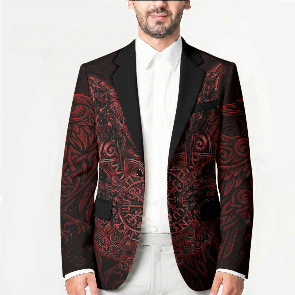 Huginn and Muninn with Fenrir and Vegvisir Blazer Viking Runic Celtic Knot Dark Gothic Art