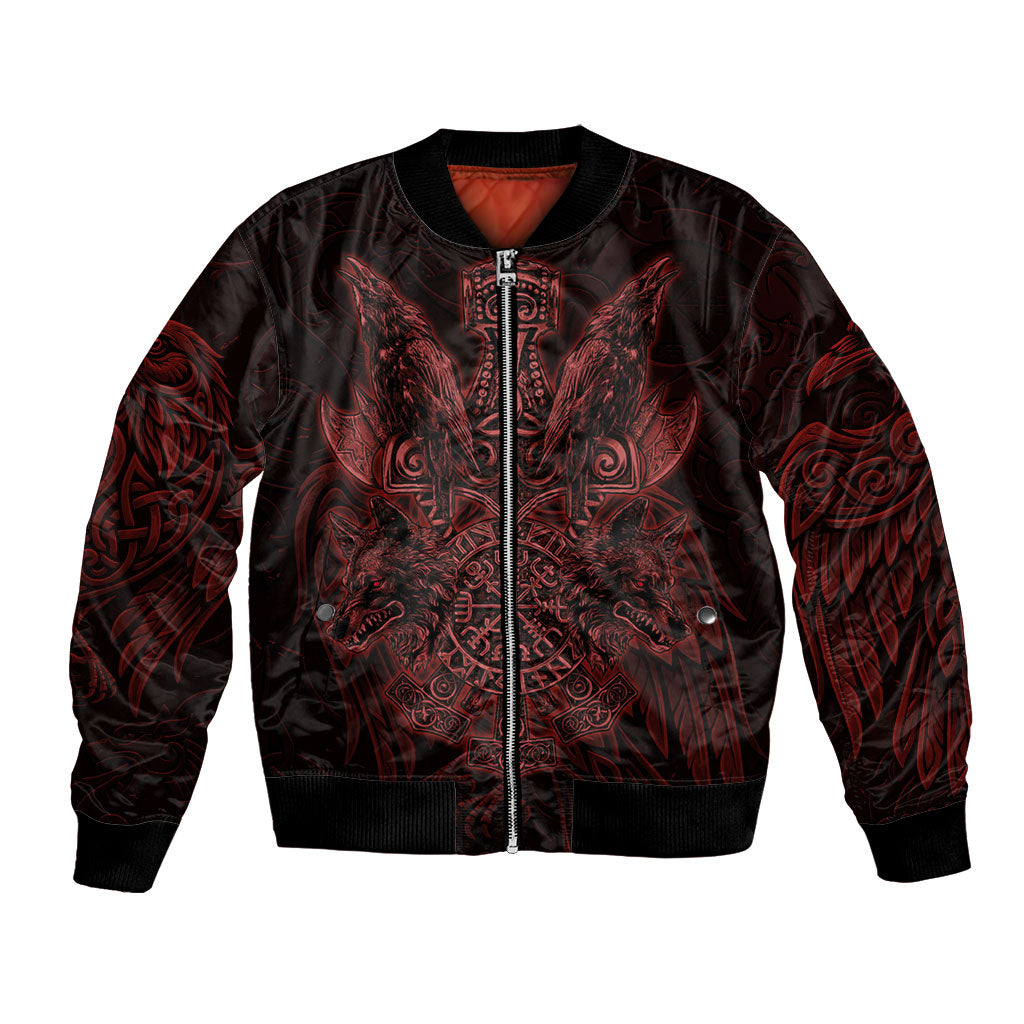 Huginn and Muninn with Fenrir and Vegvisir Bomber Jacket Viking Runic Celtic Knot Dark Gothic Art