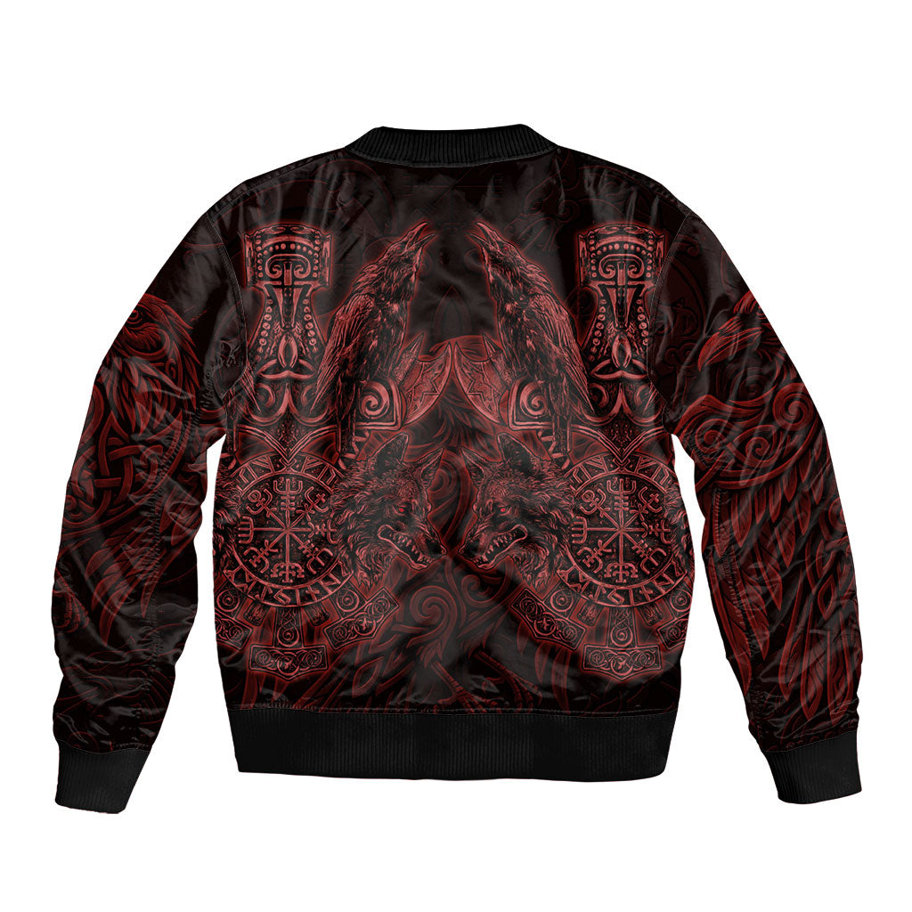 Huginn and Muninn with Fenrir and Vegvisir Bomber Jacket Viking Runic Celtic Knot Dark Gothic Art