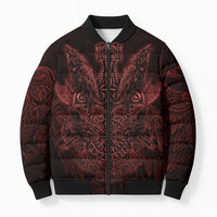 Huginn and Muninn with Fenrir and Vegvisir Bomber Puffer Jacket Viking Runic Celtic Knot Dark Gothic Art