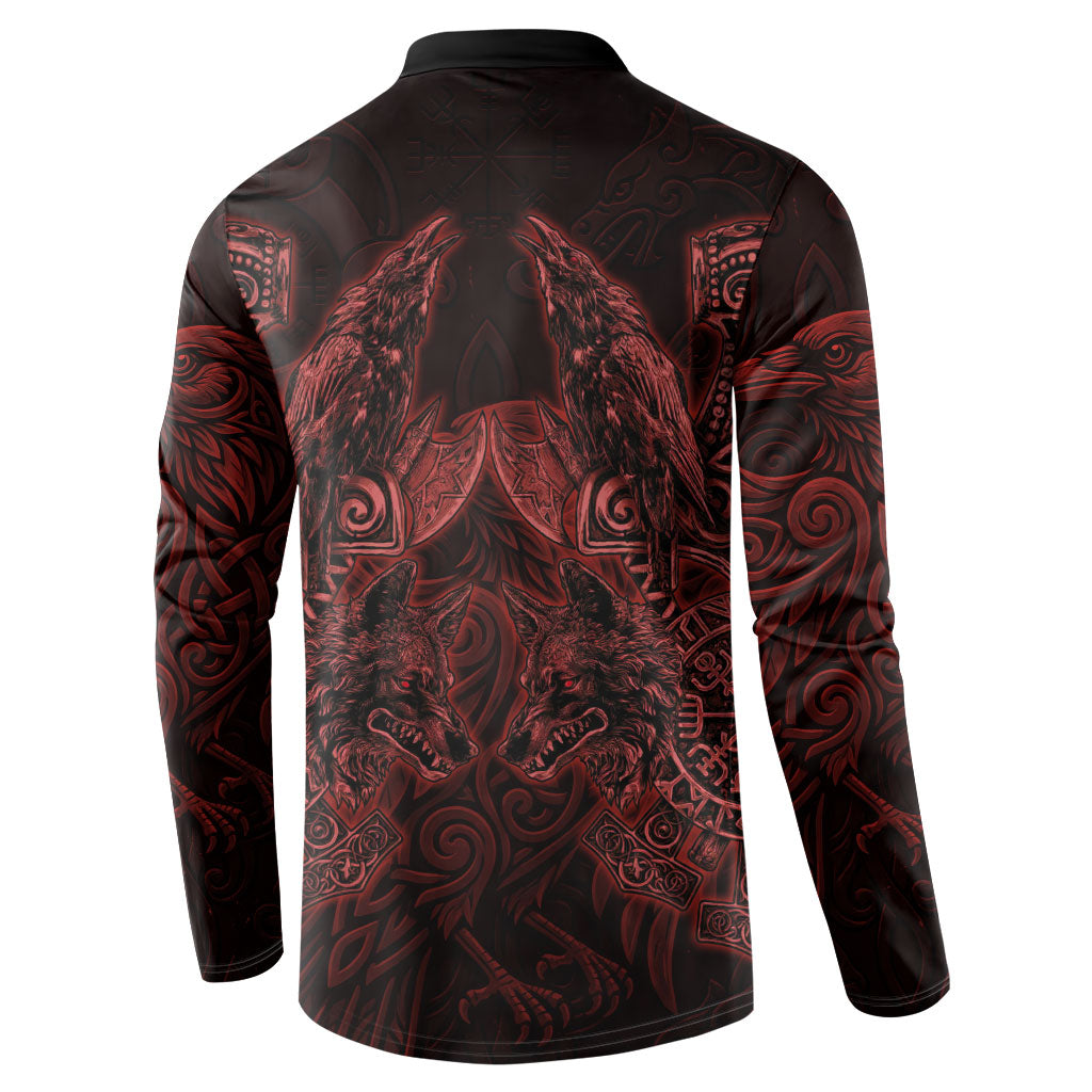 Huginn and Muninn with Fenrir and Vegvisir Button Sweatshirt Viking Runic Celtic Knot Dark Gothic Art