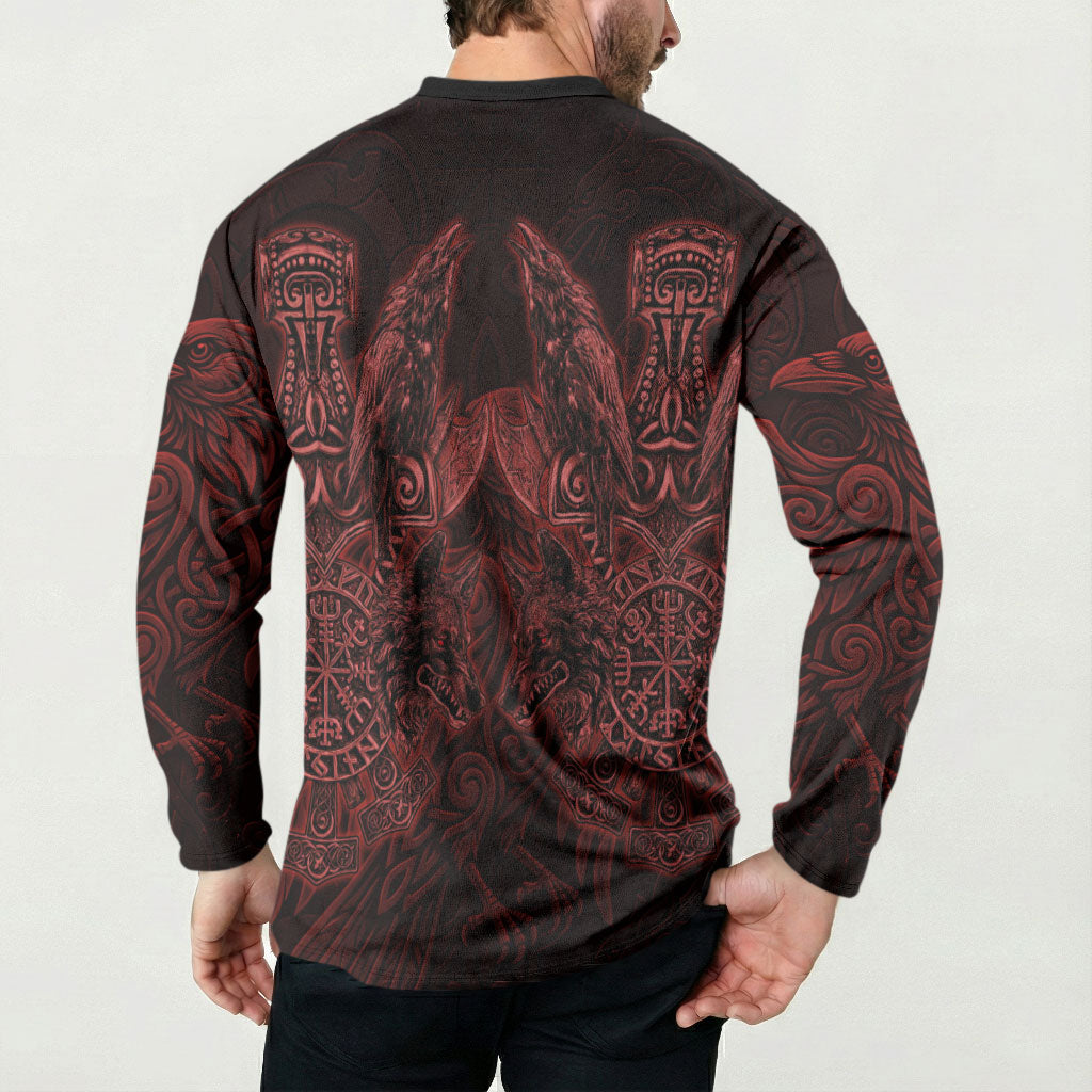 Huginn and Muninn with Fenrir and Vegvisir Button Sweatshirt Viking Runic Celtic Knot Dark Gothic Art