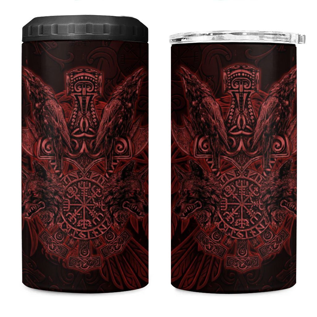 Huginn and Muninn with Fenrir and Vegvisir 4 in 1 Can Cooler Tumbler Viking Runic Celtic Knot Dark Gothic Art