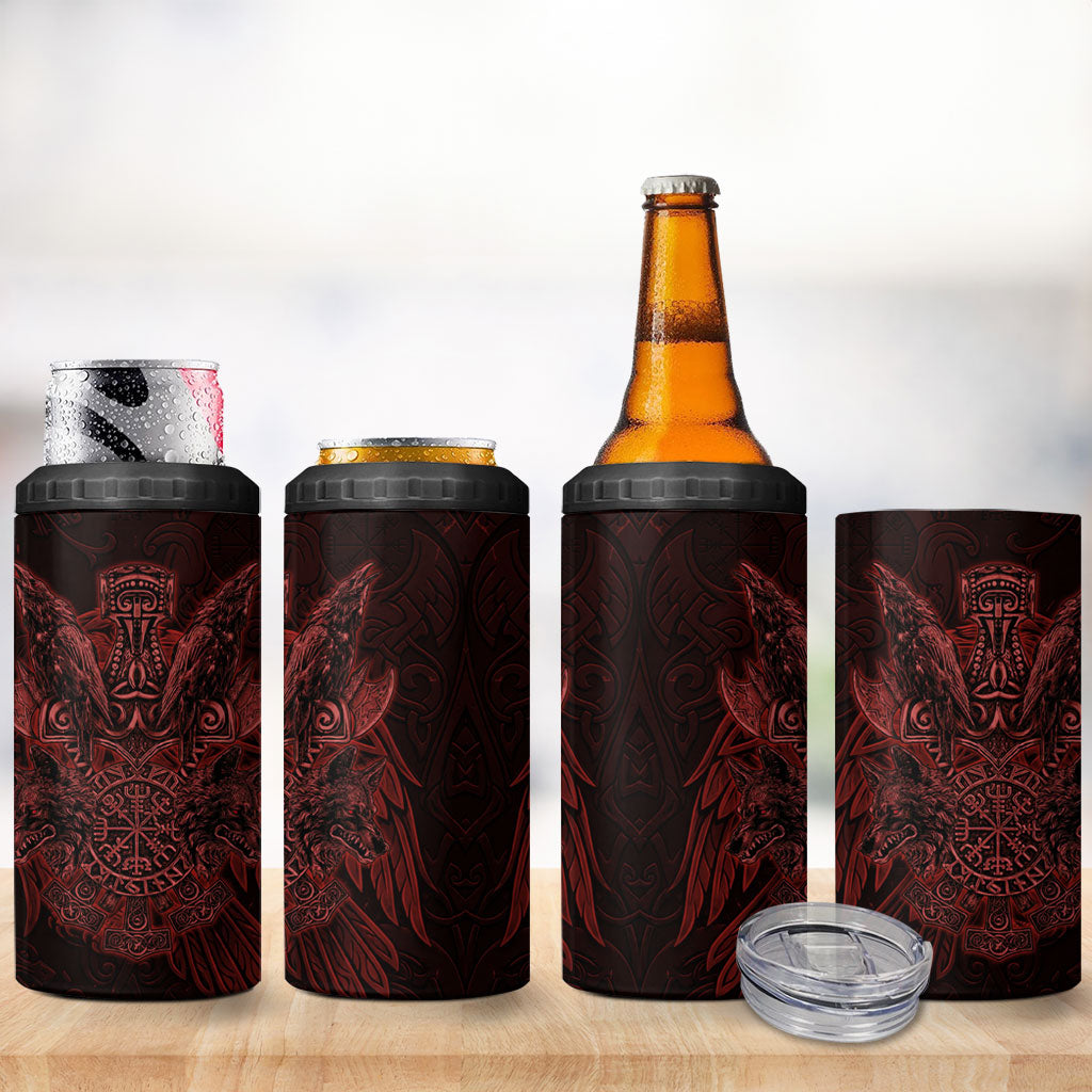 Huginn and Muninn with Fenrir and Vegvisir 4 in 1 Can Cooler Tumbler Viking Runic Celtic Knot Dark Gothic Art