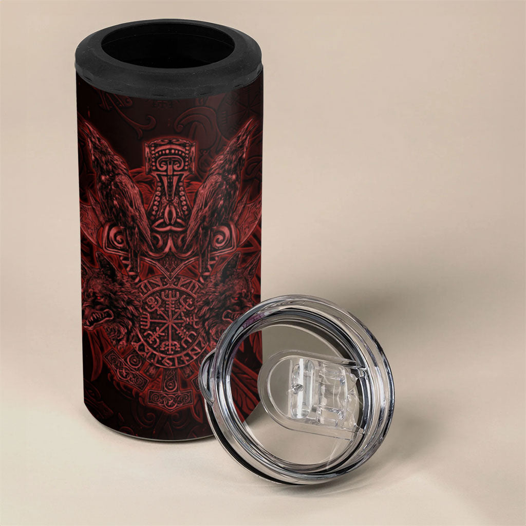 Huginn and Muninn with Fenrir and Vegvisir 4 in 1 Can Cooler Tumbler Viking Runic Celtic Knot Dark Gothic Art