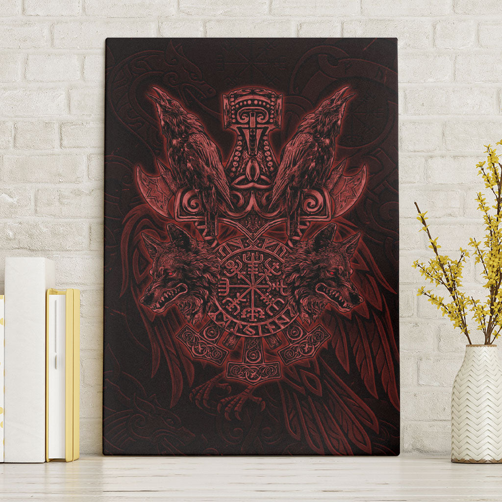 Huginn and Muninn with Fenrir and Vegvisir Canvas Wall Art Viking Runic Celtic Knot Dark Gothic Art