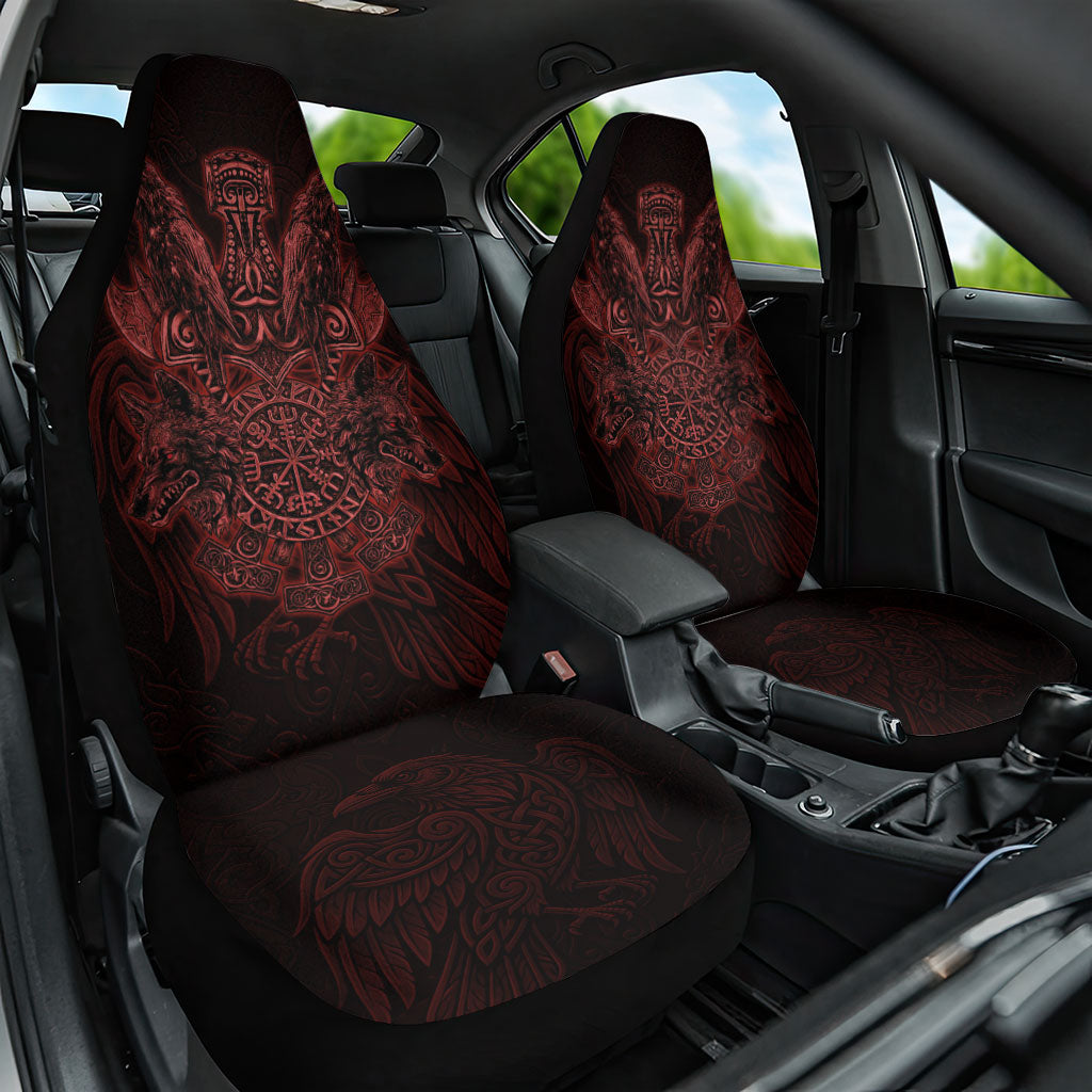 Huginn and Muninn with Fenrir and Vegvisir Car Seat Cover Viking Runic Celtic Knot Dark Gothic Art