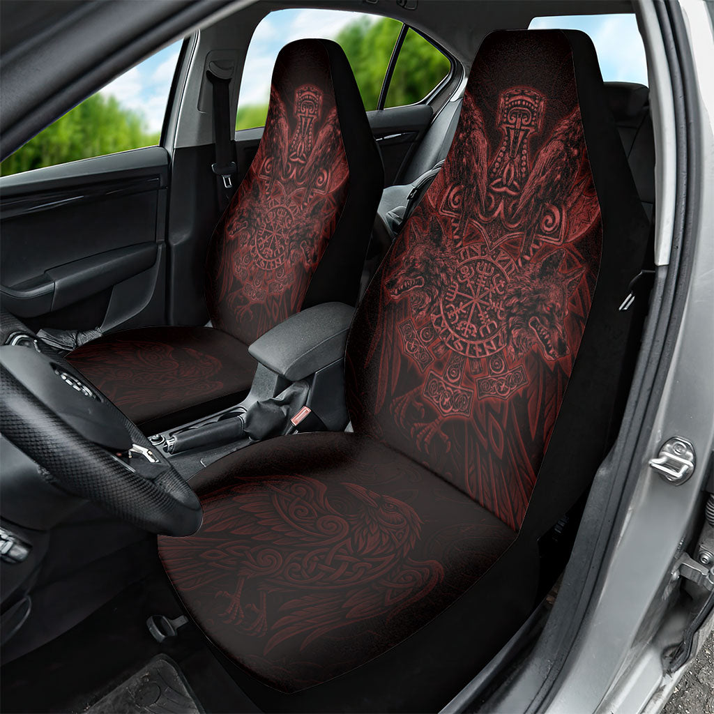 Huginn and Muninn with Fenrir and Vegvisir Car Seat Cover Viking Runic Celtic Knot Dark Gothic Art