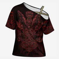 Huginn and Muninn with Fenrir and Vegvisir Cross Shoulder Shirt Viking Runic Celtic Knot Dark Gothic Art
