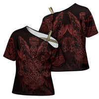 Huginn and Muninn with Fenrir and Vegvisir Cross Shoulder Shirt Viking Runic Celtic Knot Dark Gothic Art