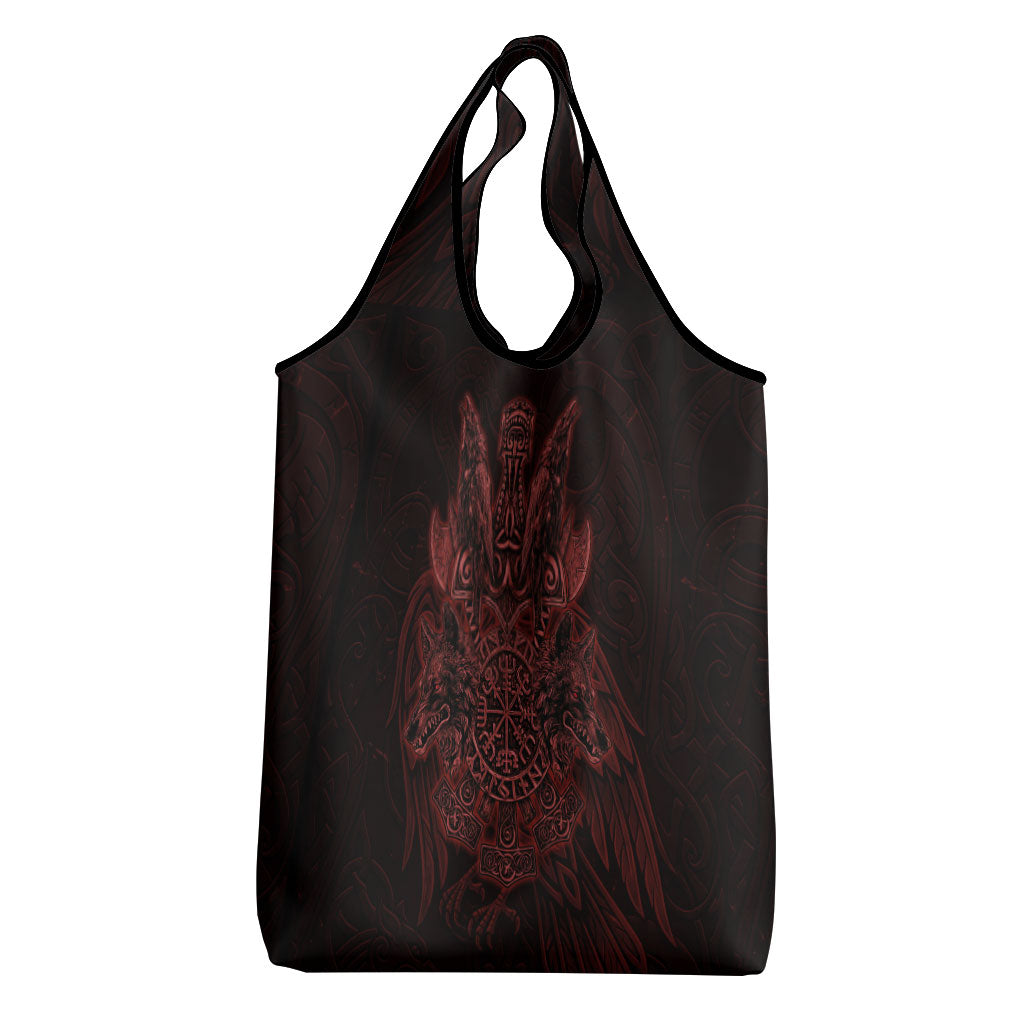 Huginn and Muninn with Fenrir and Vegvisir Grocery Bag Viking Runic Celtic Knot Dark Gothic Art