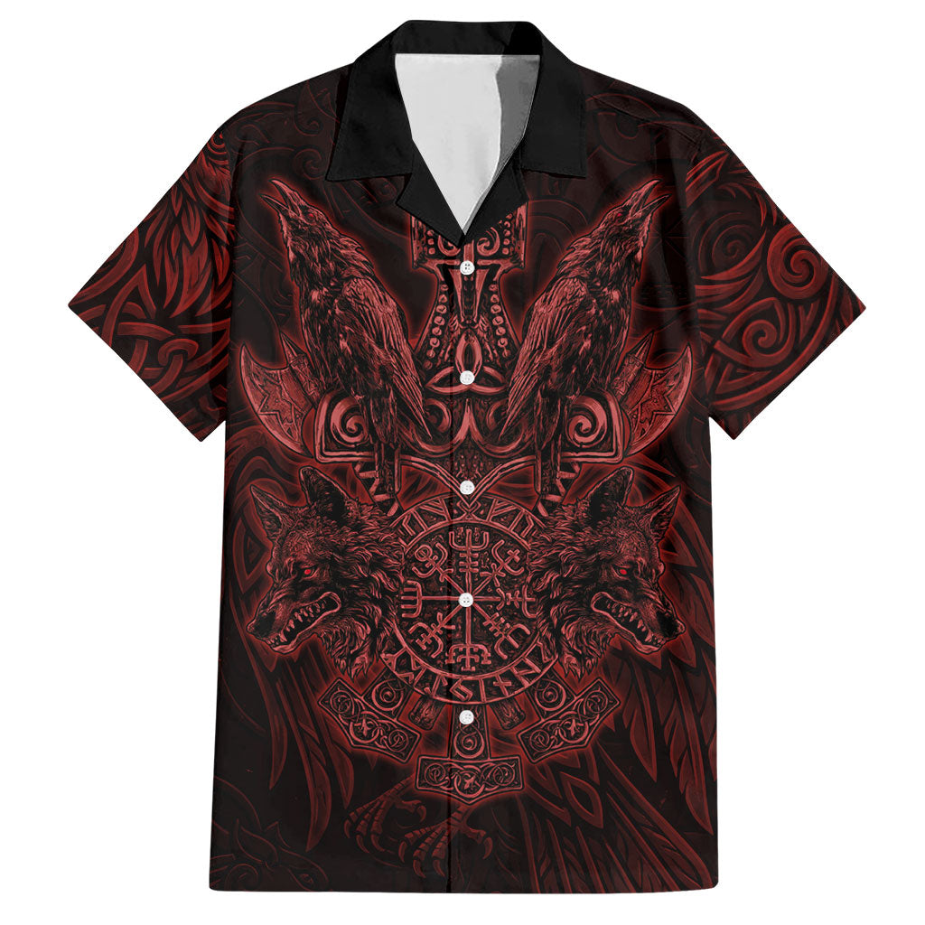 Huginn and Muninn with Fenrir and Vegvisir Hawaiian Shirt Viking Runic Celtic Knot Dark Gothic Art