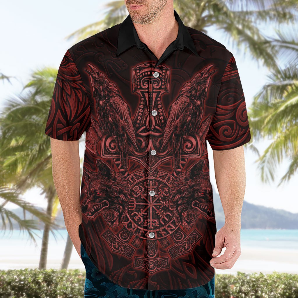 Huginn and Muninn with Fenrir and Vegvisir Hawaiian Shirt Viking Runic Celtic Knot Dark Gothic Art