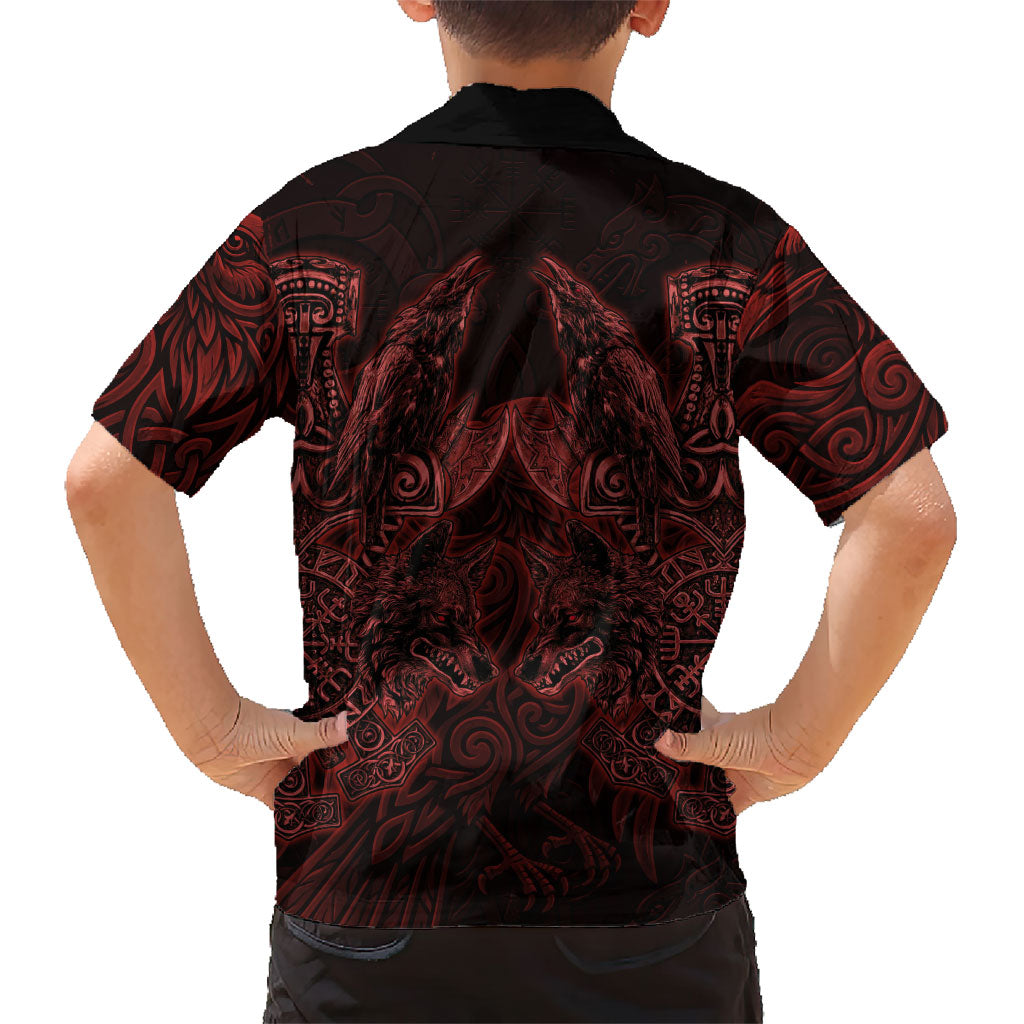 Huginn and Muninn with Fenrir and Vegvisir Hawaiian Shirt Viking Runic Celtic Knot Dark Gothic Art