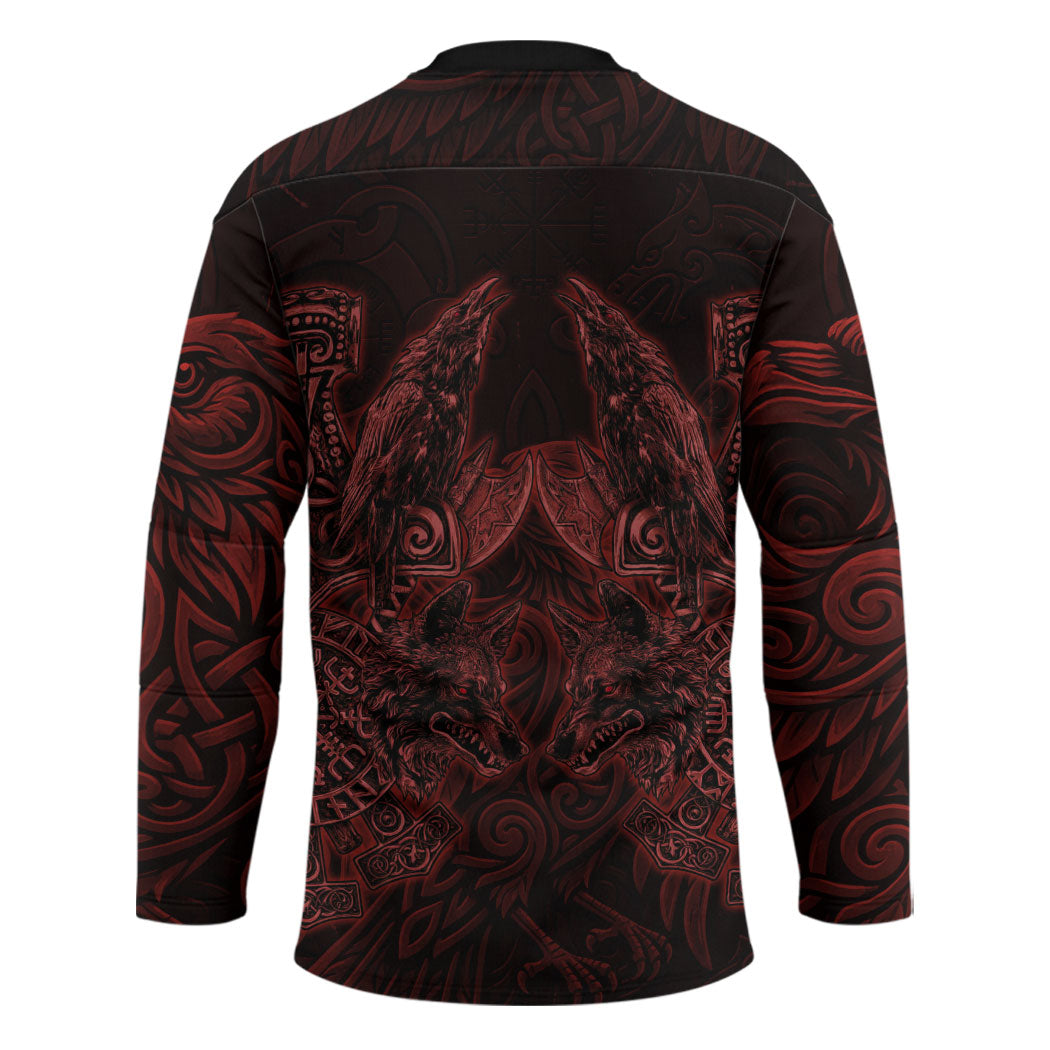 Huginn and Muninn with Fenrir and Vegvisir Hockey Jersey Viking Runic Celtic Knot Dark Gothic Art