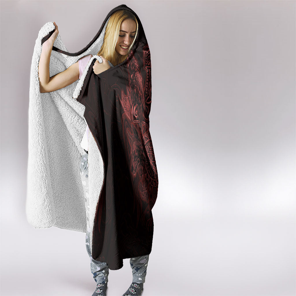 Huginn and Muninn with Fenrir and Vegvisir Hooded Blanket Viking Runic Celtic Knot Dark Gothic Art