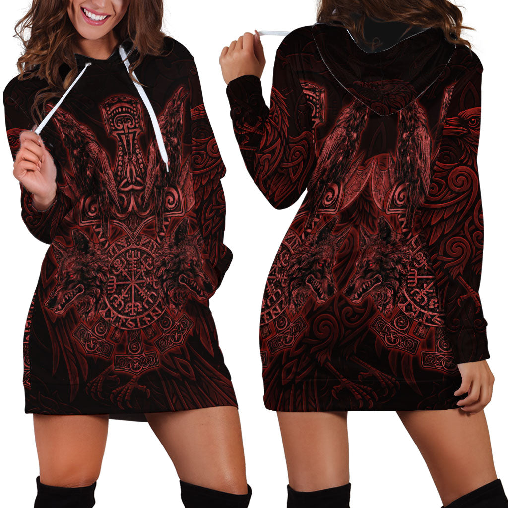 Huginn and Muninn with Fenrir and Vegvisir Hoodie Dress Viking Runic Celtic Knot Dark Gothic Art