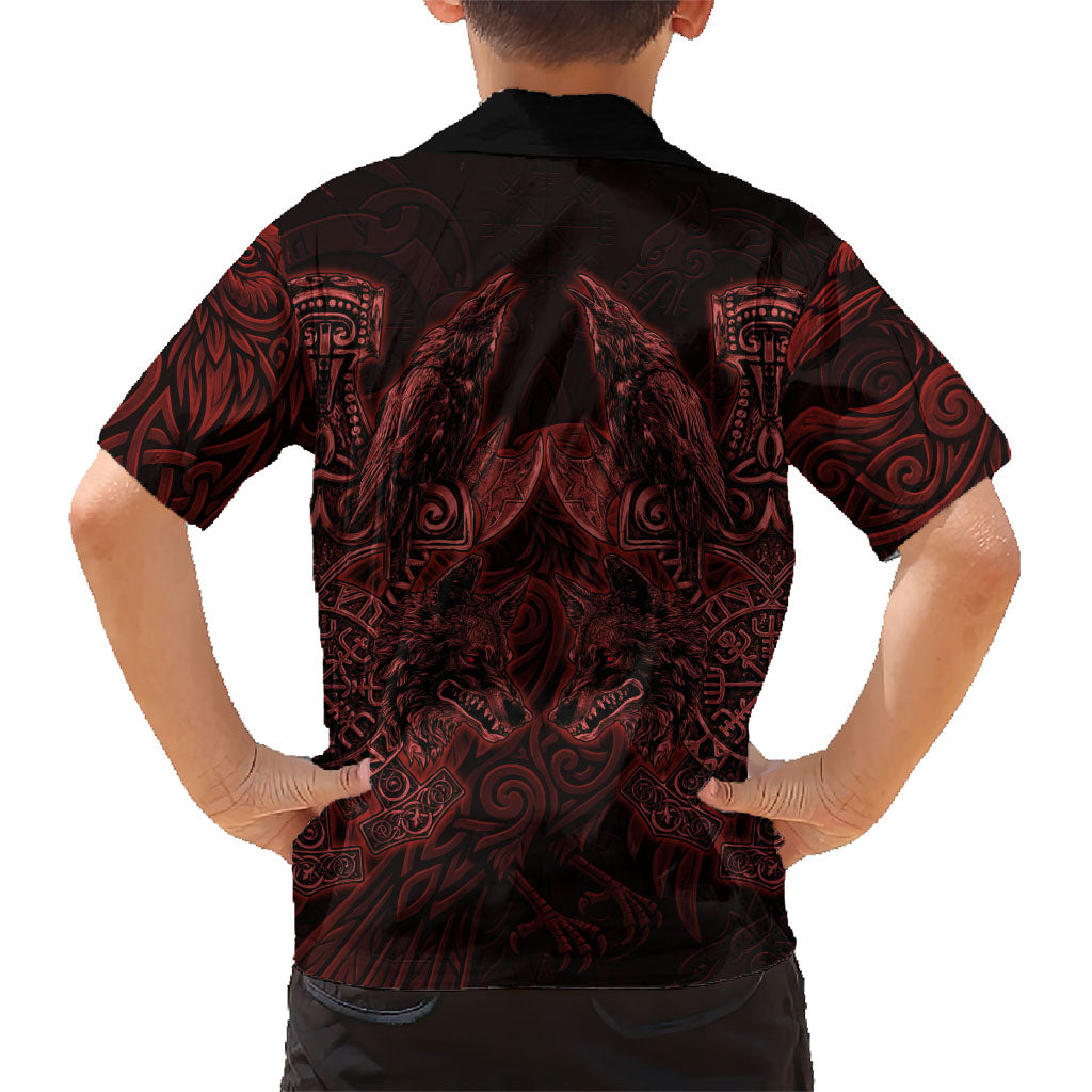 Huginn and Muninn with Fenrir and Vegvisir Kid Hawaiian Shirt Viking Runic Celtic Knot Dark Gothic Art
