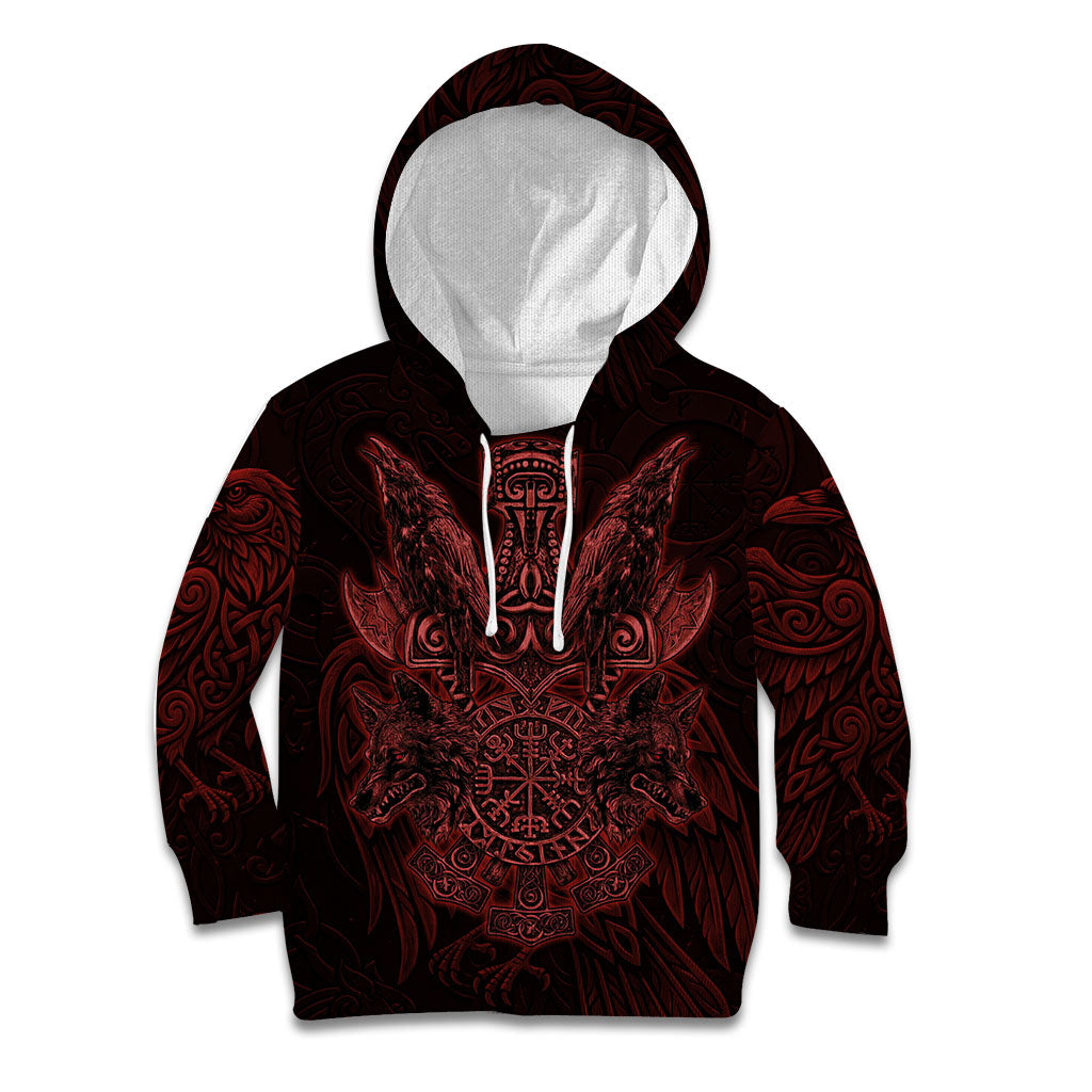 Huginn and Muninn with Fenrir and Vegvisir Kid Hoodie Viking Runic Celtic Knot Dark Gothic Art