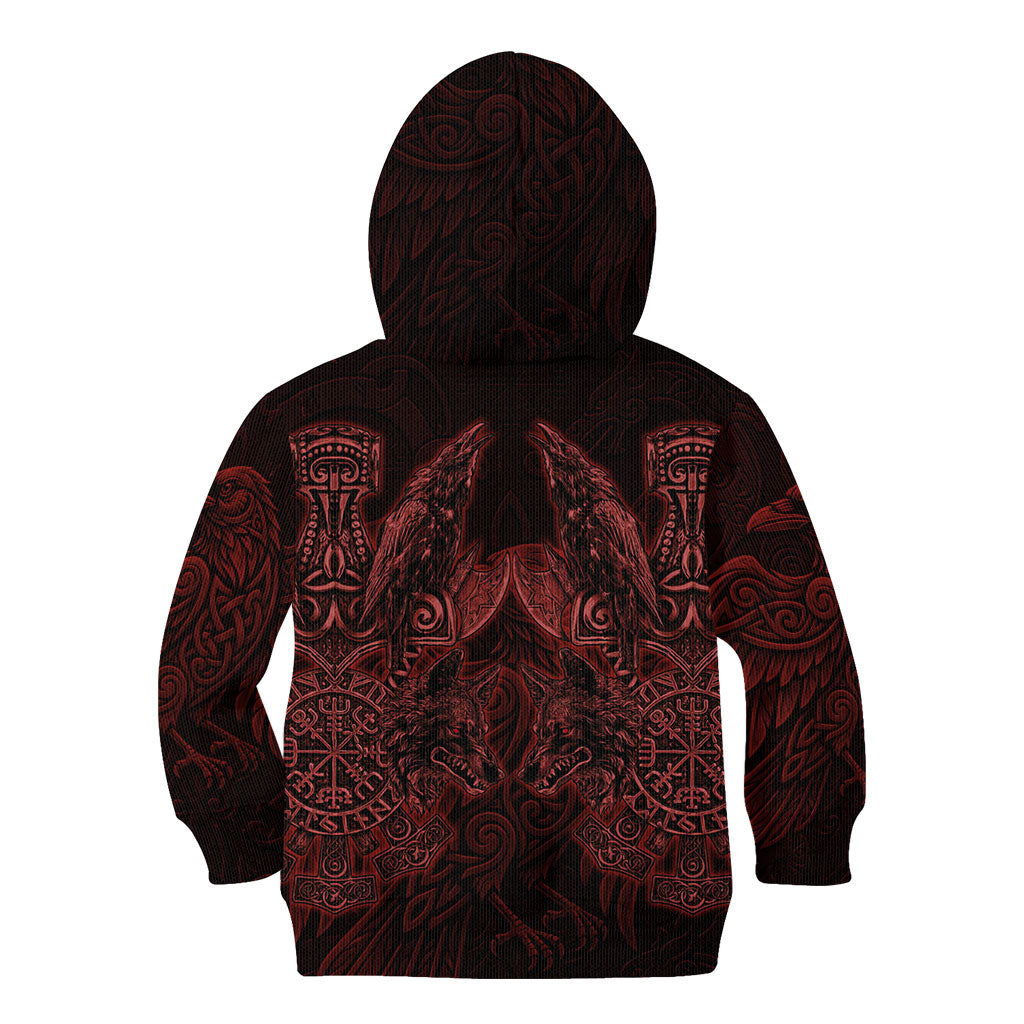 Huginn and Muninn with Fenrir and Vegvisir Kid Hoodie Viking Runic Celtic Knot Dark Gothic Art