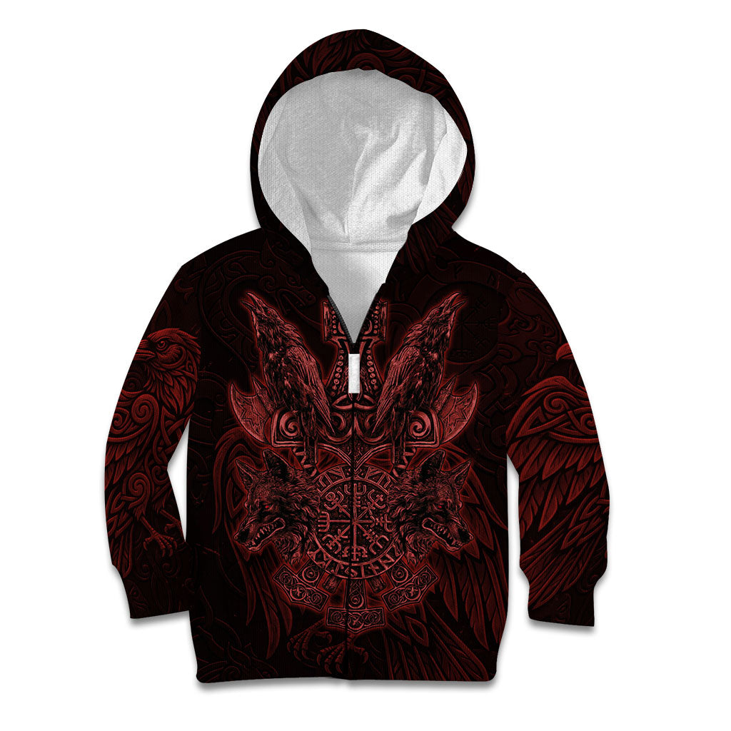 Huginn and Muninn with Fenrir and Vegvisir Kid Hoodie Viking Runic Celtic Knot Dark Gothic Art