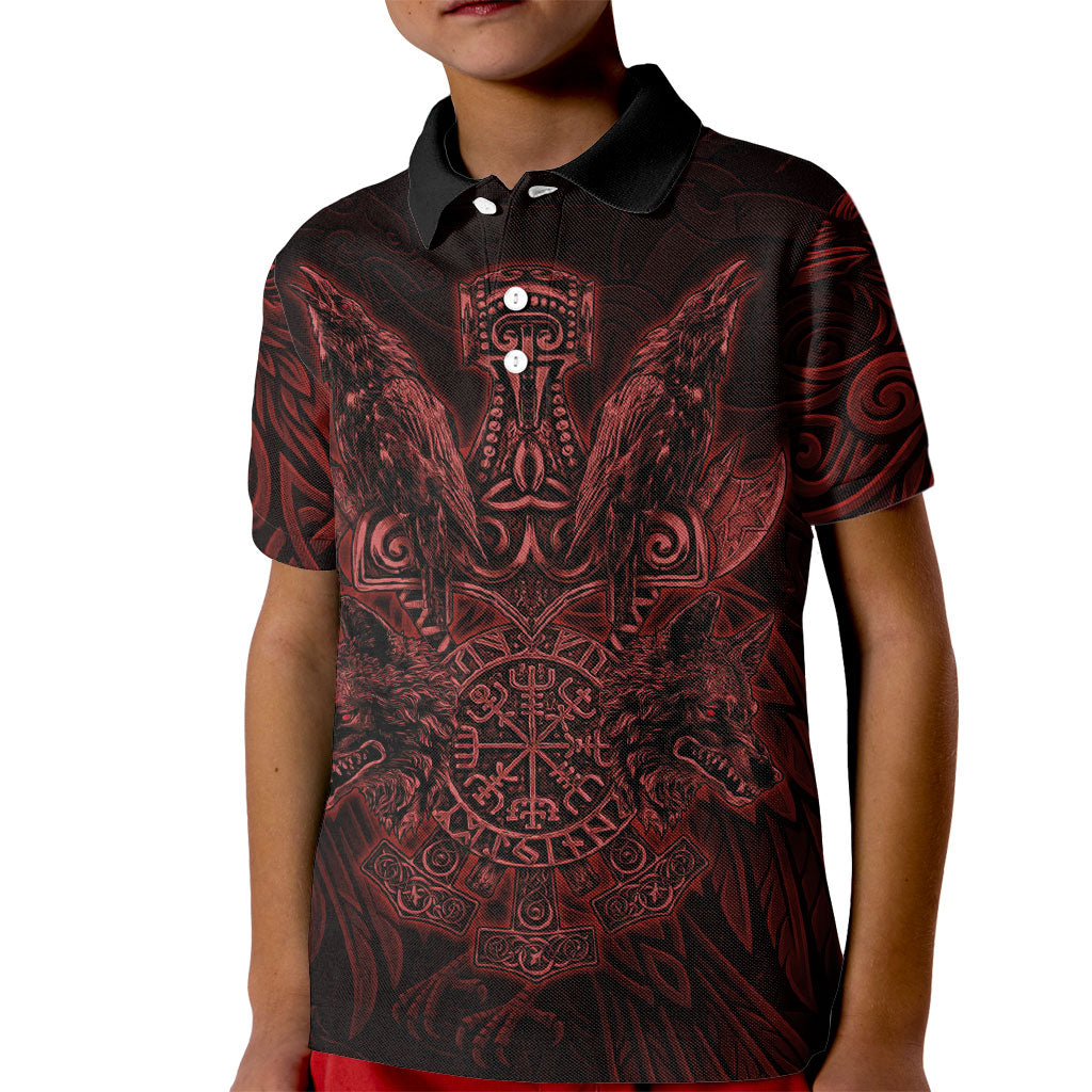 Huginn and Muninn with Fenrir and Vegvisir Kid Polo Shirt Viking Runic Celtic Knot Dark Gothic Art