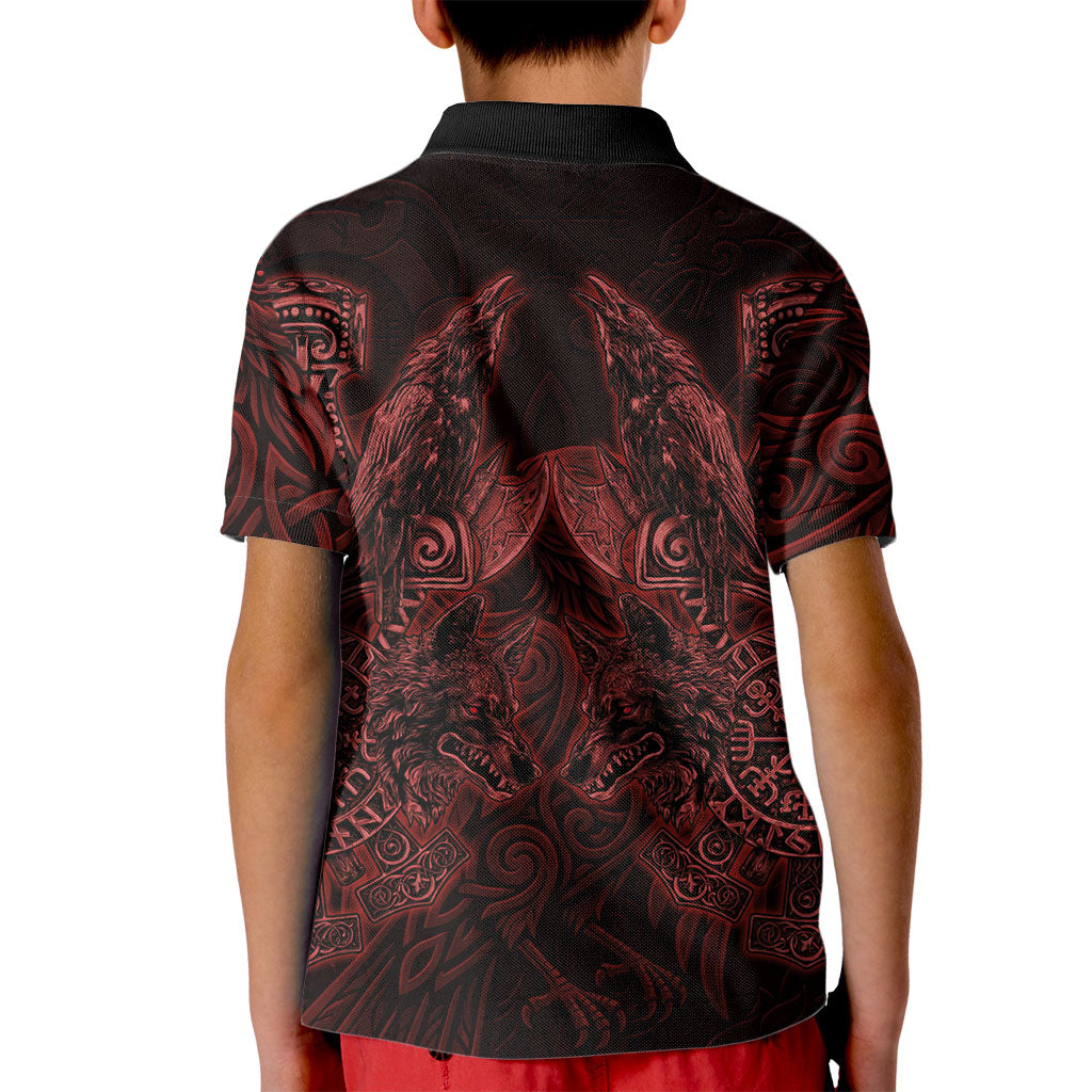 Huginn and Muninn with Fenrir and Vegvisir Kid Polo Shirt Viking Runic Celtic Knot Dark Gothic Art