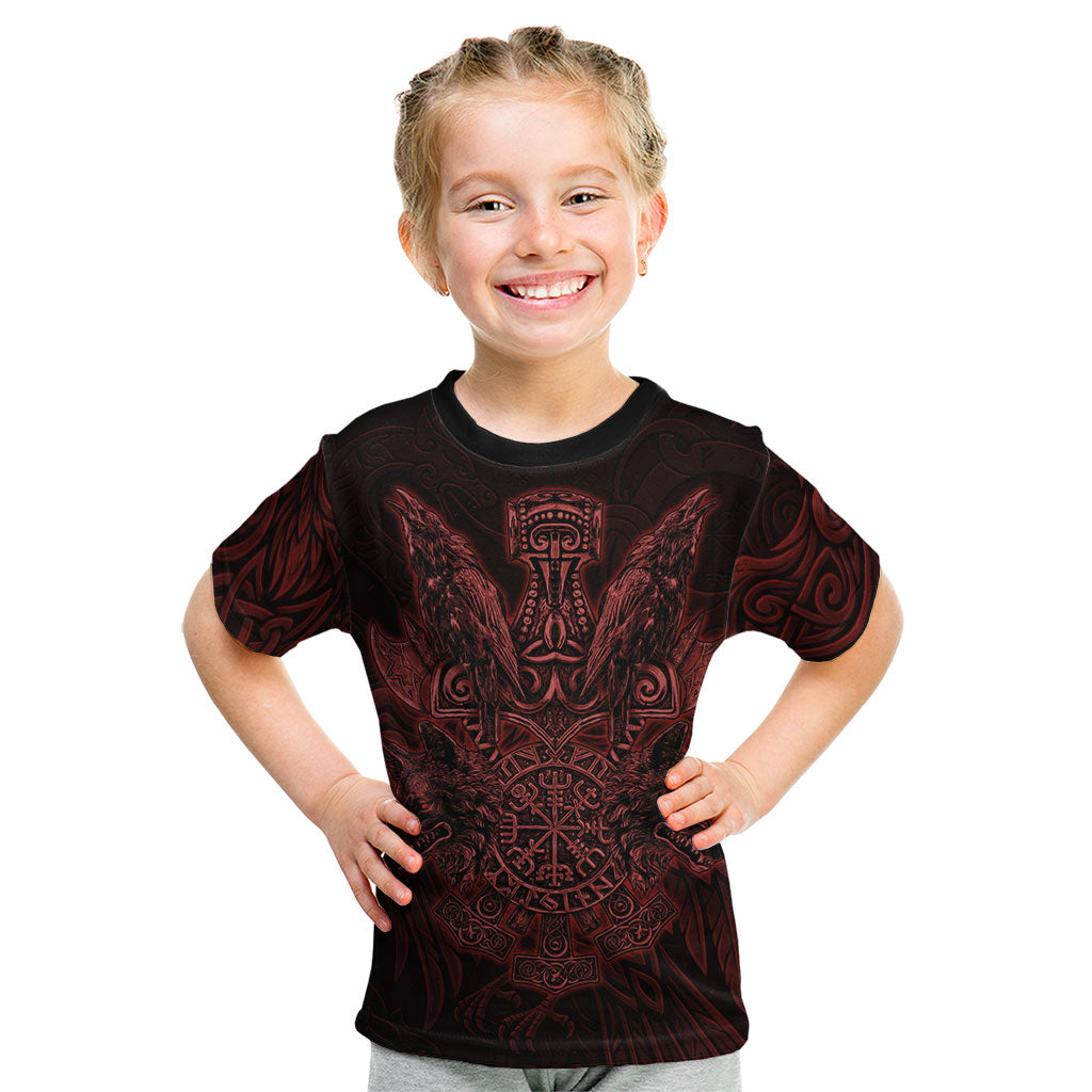 Huginn and Muninn with Fenrir and Vegvisir Kid T Shirt Viking Runic Celtic Knot Dark Gothic Art