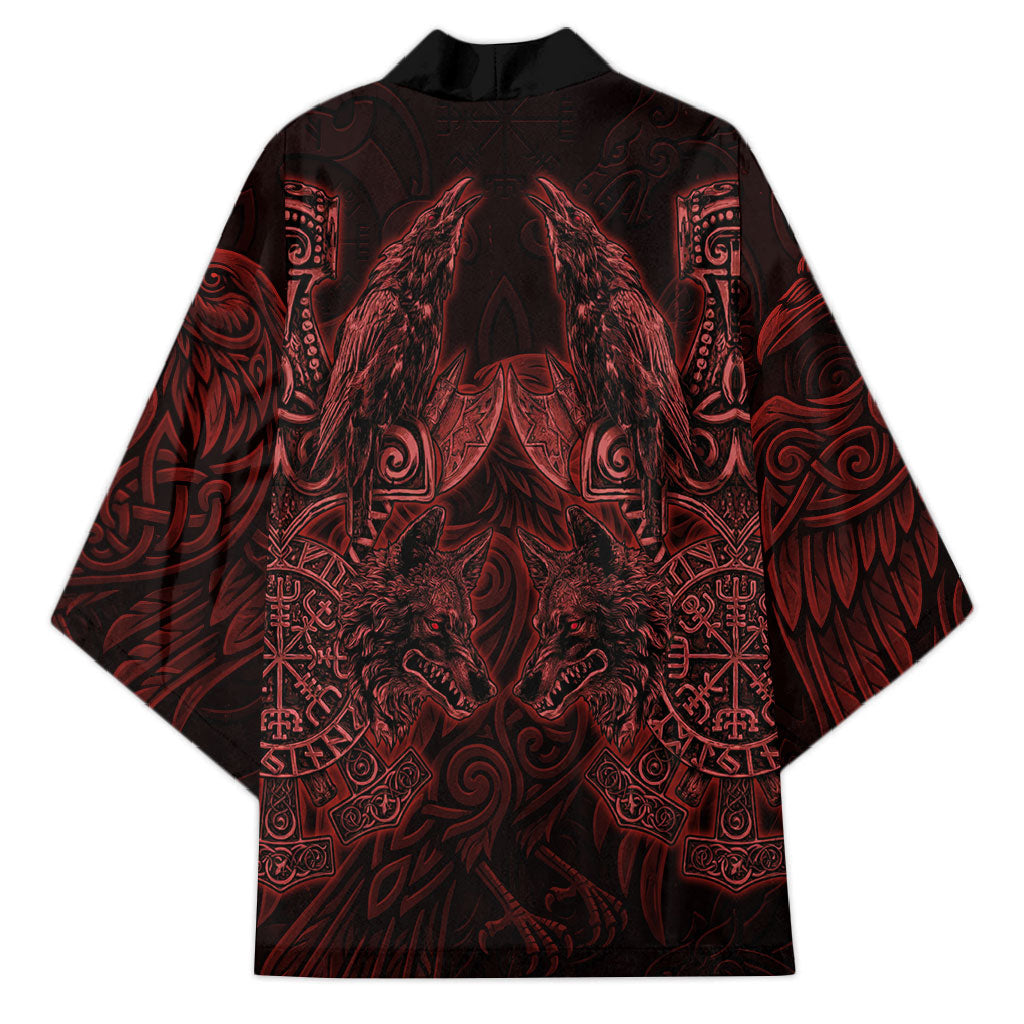 Huginn and Muninn with Fenrir and Vegvisir Kimono Viking Runic Celtic Knot Dark Gothic Art