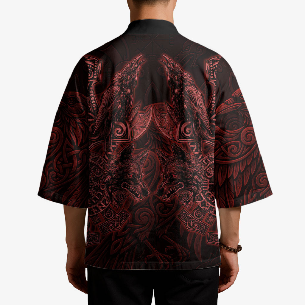 Huginn and Muninn with Fenrir and Vegvisir Kimono Viking Runic Celtic Knot Dark Gothic Art