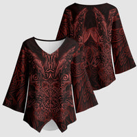Huginn and Muninn with Fenrir and Vegvisir Kimono Sleeve Blouse Viking Runic Celtic Knot Dark Gothic Art