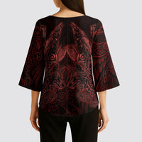 Huginn and Muninn with Fenrir and Vegvisir Kimono Sleeve Blouse Viking Runic Celtic Knot Dark Gothic Art