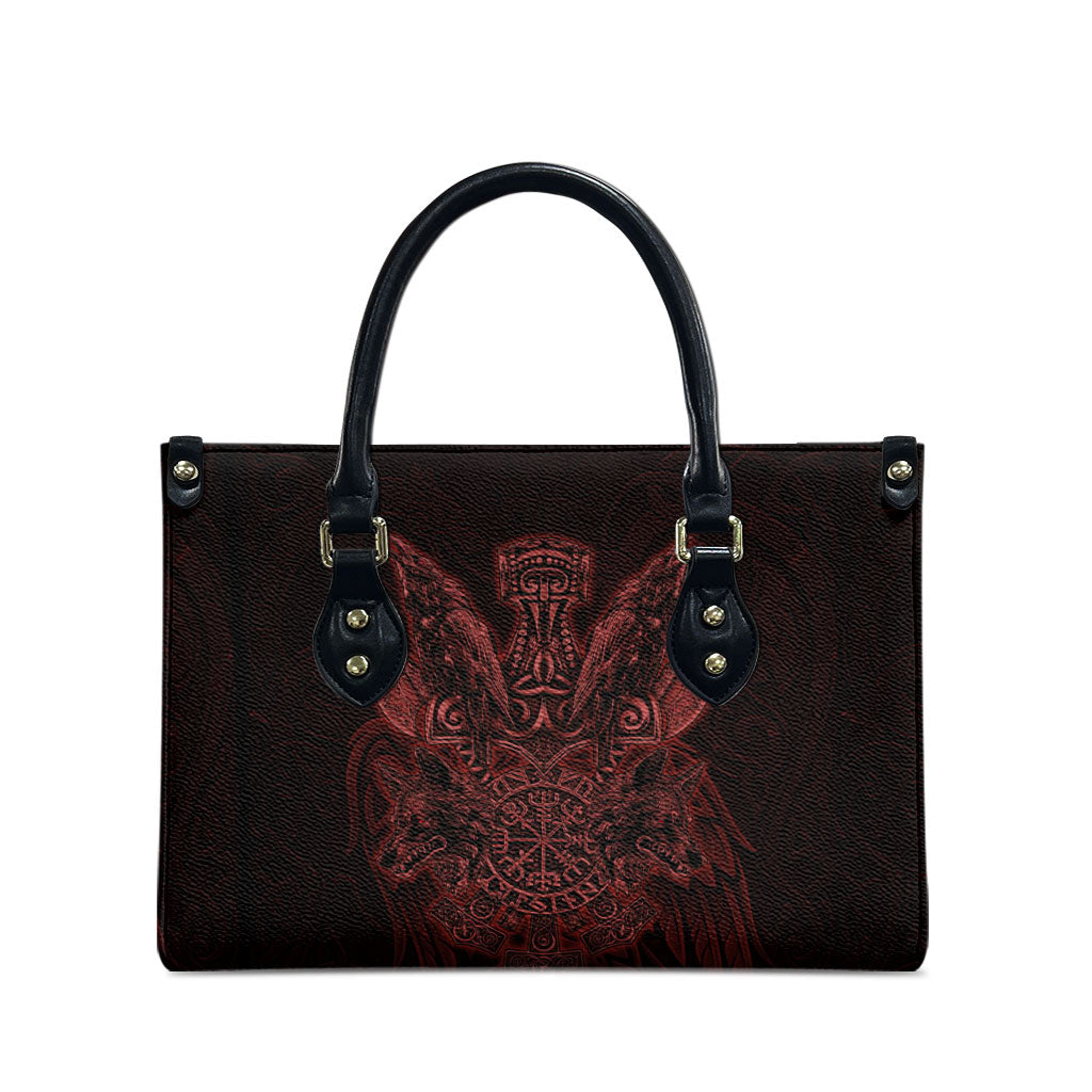 Huginn and Muninn with Fenrir and Vegvisir Leather Bag Viking Runic Celtic Knot Dark Gothic Art