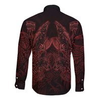 Huginn and Muninn with Fenrir and Vegvisir Long Sleeve Button Shirt Viking Runic Celtic Knot Dark Gothic Art