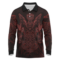 Huginn and Muninn with Fenrir and Vegvisir Long Sleeve Polo Shirt Viking Runic Celtic Knot Dark Gothic Art
