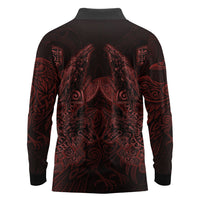 Huginn and Muninn with Fenrir and Vegvisir Long Sleeve Polo Shirt Viking Runic Celtic Knot Dark Gothic Art