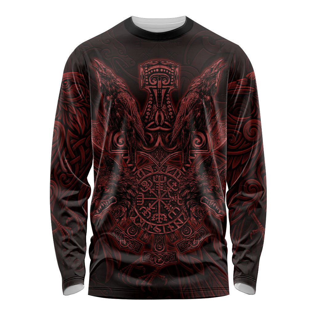 Huginn and Muninn with Fenrir and Vegvisir Long Sleeve Shirt Viking Runic Celtic Knot Dark Gothic Art