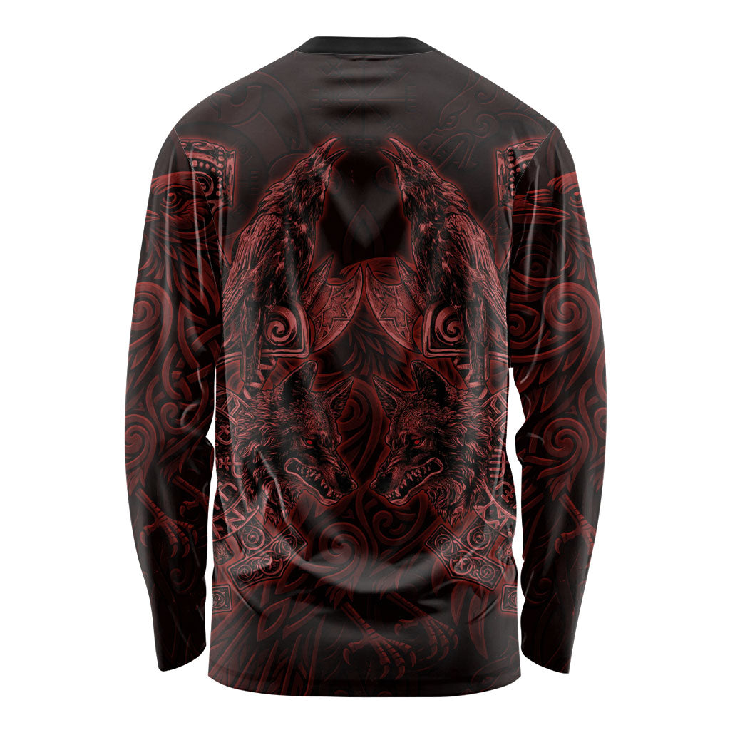 Huginn and Muninn with Fenrir and Vegvisir Long Sleeve Shirt Viking Runic Celtic Knot Dark Gothic Art