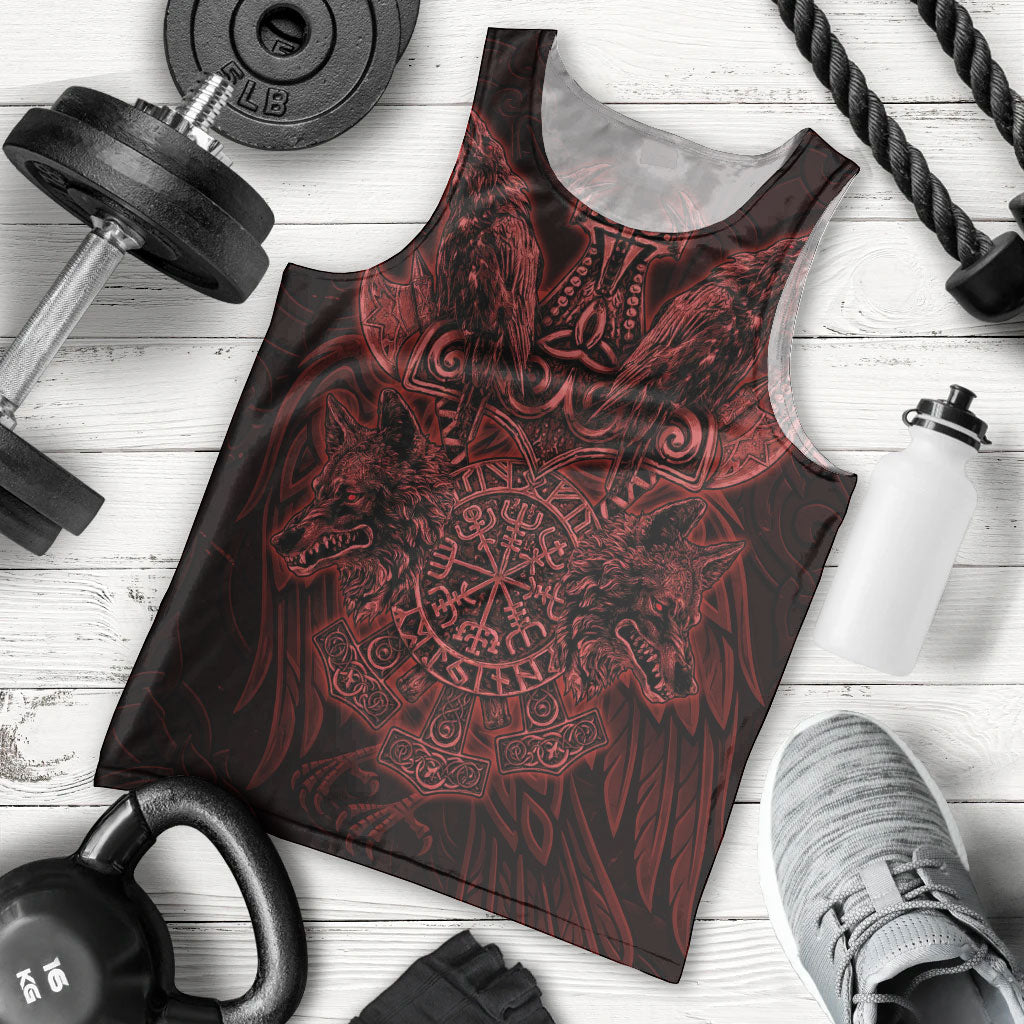Huginn and Muninn with Fenrir and Vegvisir Men Tank Top Viking Runic Celtic Knot Dark Gothic Art