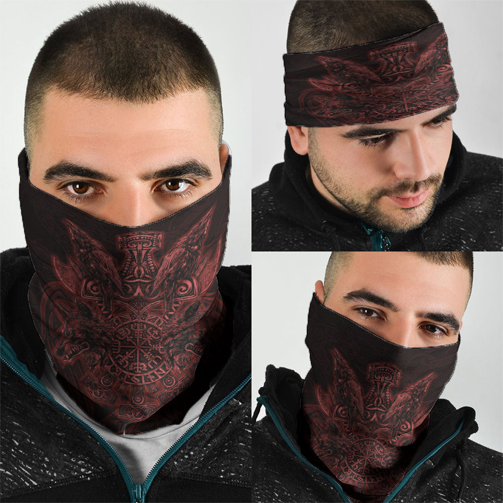 Huginn and Muninn with Fenrir and Vegvisir Neck Gaiter Viking Runic Celtic Knot Dark Gothic Art